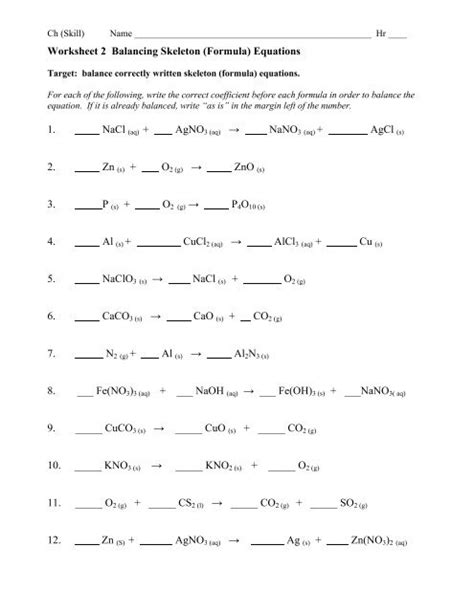 worksheet  balancing equations answer key  balancing chemical