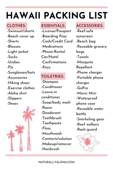 pack  hawaii printable checklist hawaii   pack