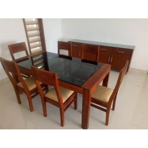 wooden glass brown  seater dining table rs set sunny wood craft