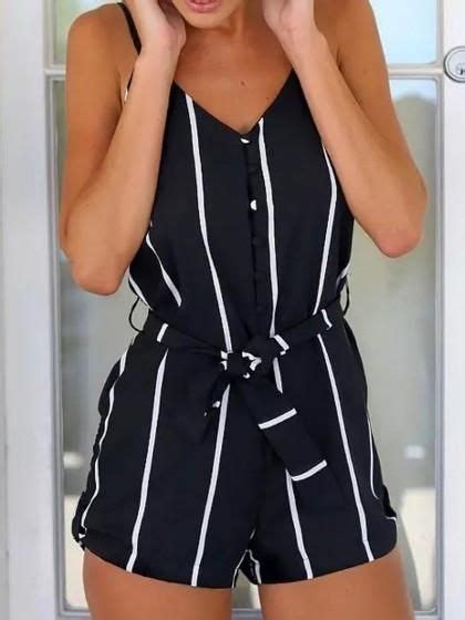 striped black romper v neck playsuit dresses for women summer outfits fashion outfits