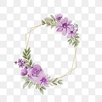 golden hexagon frame  watercolor purple flower bouquet wedding