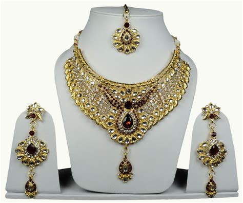 Indian Bridal Party Jewelry Gold Plated Swarovski Diamond Cz Maroon