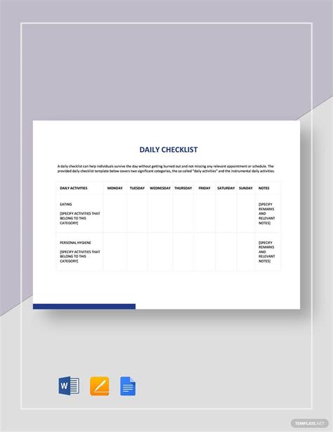 daily checklist template google docs word apple pages templatenet
