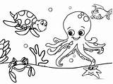 Octopus Coloring Fish Funny Turtle Sea Pages Kids Ten sketch template