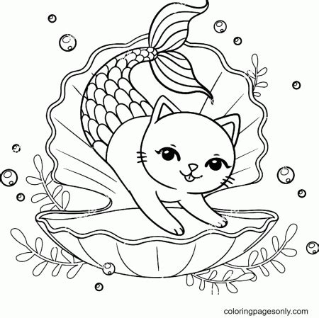 mermaid cat coloring pages  fairytales stories coloring pages