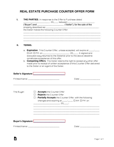 real estate purchase counter offer form  word eforms