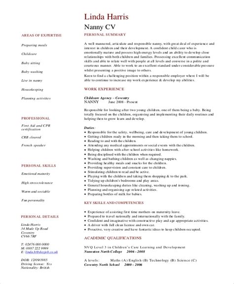 nanny resume sample templates master  template document