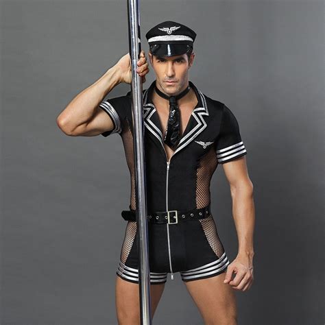 Mqupin 4pc Police Men Cosplay Set Adult Fancy Game Clubwear Gay