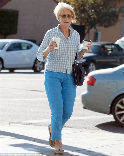 helen mirren is the epitome of casual chic in blue checked shirt and