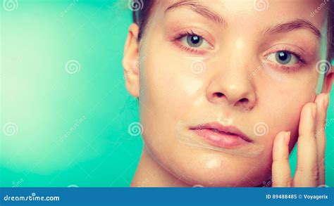 woman in facial peel off mask stock image image of complexion peel