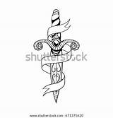 Tattoo Dagger Ribbon School Old Coloring Template Sketch sketch template