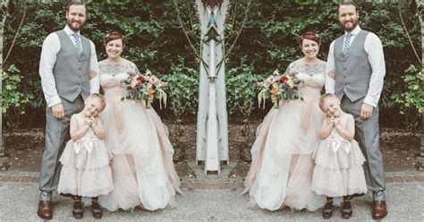 this bride and her son awesomely wore matching pink fluffy dresses to