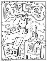 Earhart Activities Doodles Classroomdoodles Coloringpage Ameliaearhart Pilot August sketch template