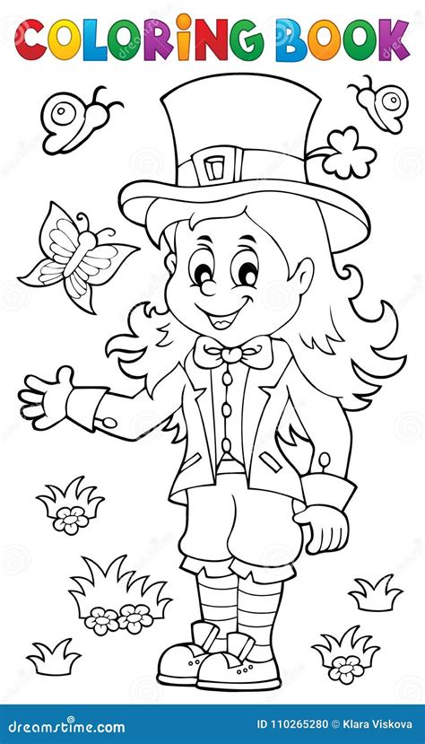 coloring book leprechaun girl theme  stock vector illustration
