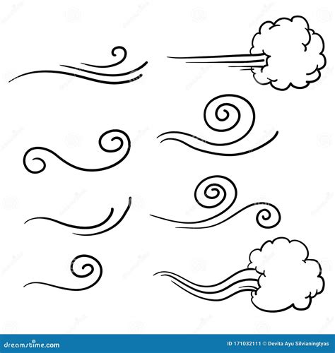 doodle wind lines air sketch cartoon hand drawn windmill vector wave clipart cartoondealer