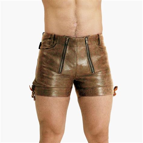 mens brown leather shorts  leather shop