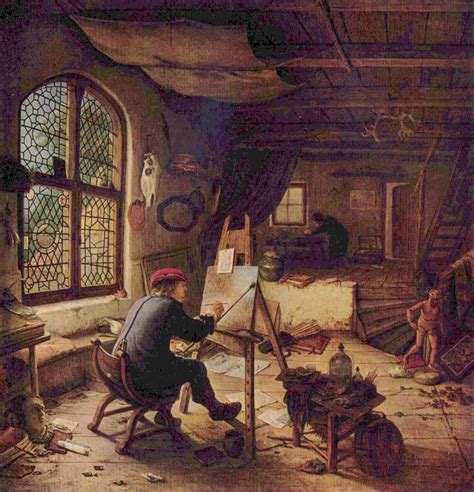painting  adriaen van ostade shows  mahlstick     artists studio vermeer