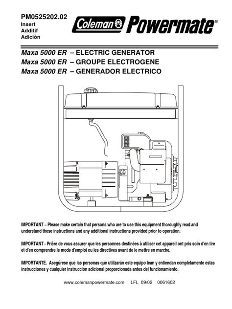 coleman maxa  er portable generator owners manual electrical engineering mechanical