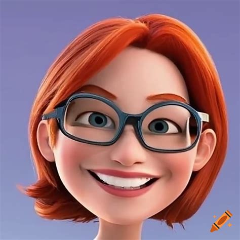 Happy Smiling Woman With Red Hair Wearing Glasses In Pixar Disney 3d