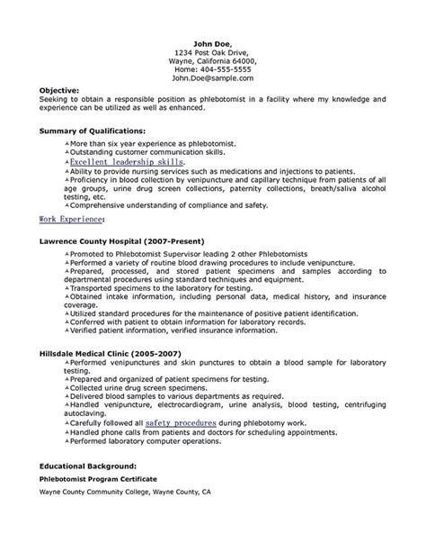 phlebotomy resume includes skills experience educational background