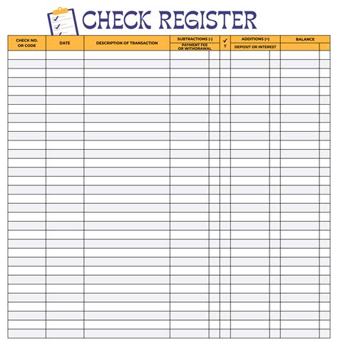 large print check register printable templates