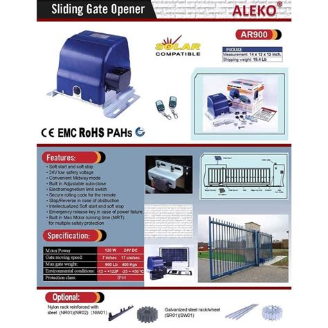 aleko aleko arnor basic kit sliding gear rack driven opener  gate    ft  lb