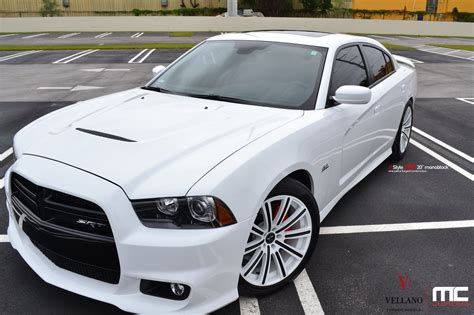 white dodge charger srt   attractive face  blacked  grille