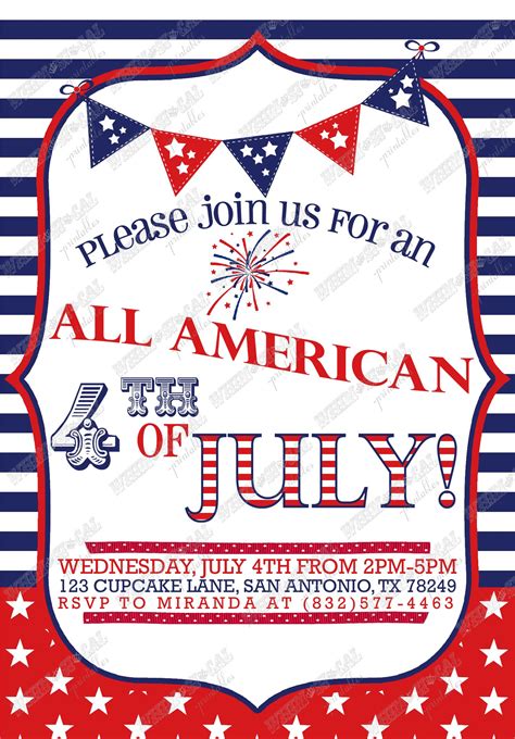 july patriotic invitations   july   july celebration