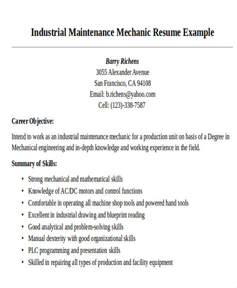 sample maintenance technician resume templates  ms word