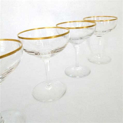 Vintage Glasses Gold Rim Champagne Sherbet Goblets Hollywood