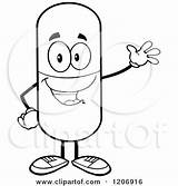 Pill Mascot Waving Happy Clipart Royalty Toon Hit Pillbox Cartoon Vector Template sketch template