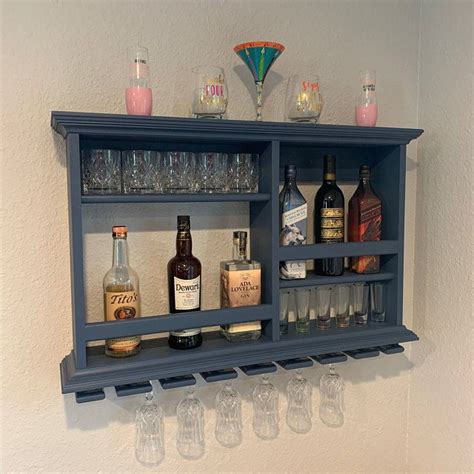 mini bar weathered gray wine rack liquor cabinet   etsy wall
