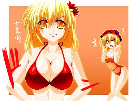 2girls aki minoriko aki shizuha bikini blonde hair breasts
