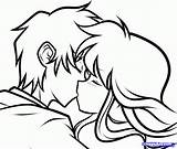 Kissing Anime Drawing Couple Kiss Easy Drawings Coloring Couples Pages Boy Girl Cute Draw Pencil Clipart Line Color Simple Valentines sketch template