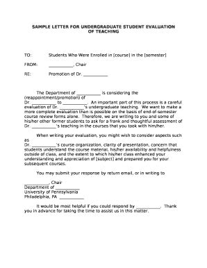 sample letter  undergraduate student evaluation  template pdffiller