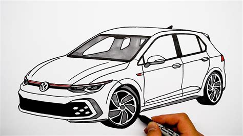 how to draw a car volkswagen golf gti step by step youtube