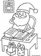 Coloring Lists Present Santa Checking Pages Printable sketch template