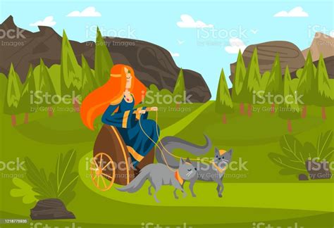 woman character scandinavian redhead princess ride chariot wildcat