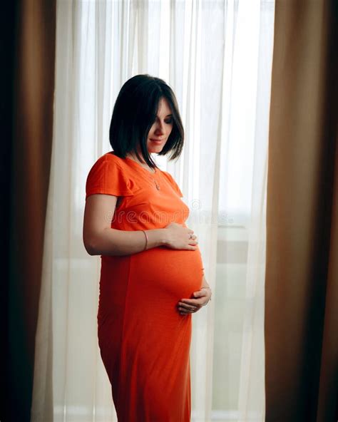 Portrait Of Pregnant Woman Standing In Front Of A Window Stock Image