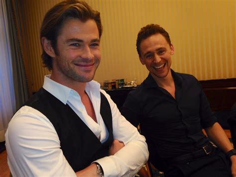 chris hemsworth and tom hiddleston looking happy and adorable r