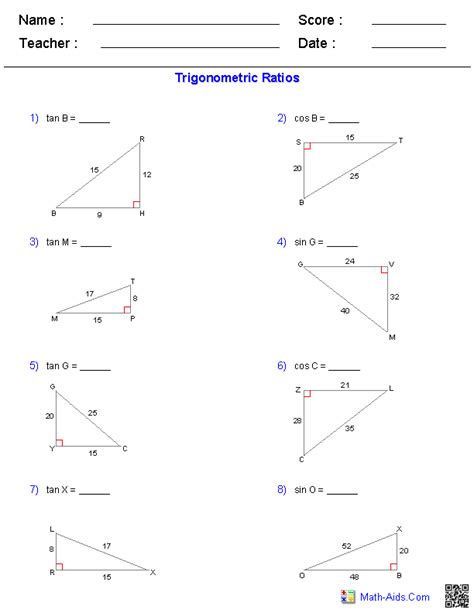 Geometry Worksheets Trigonometry Worksheets Trigonometry