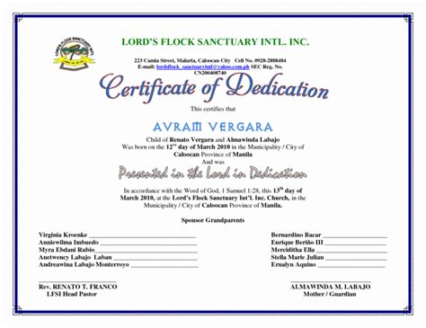 baby dedication certificate templates  baptism