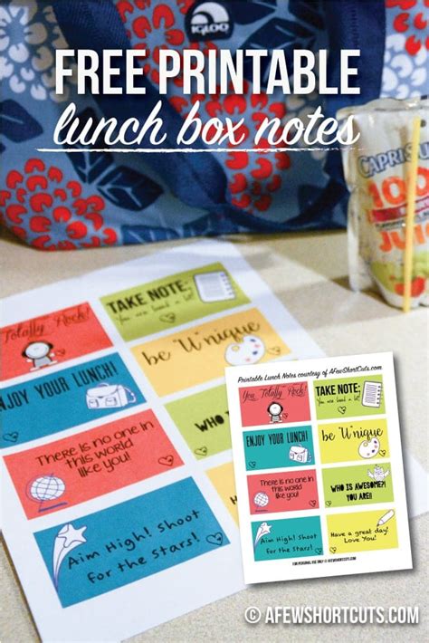 printable lunch box notes   shortcuts