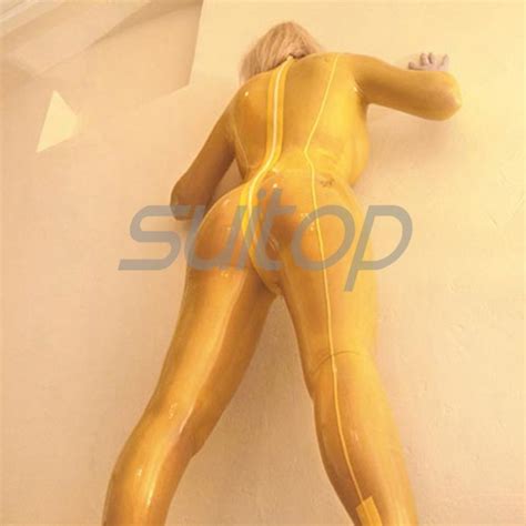 suitop sexy women s rubber latex long sleeve catsuit with