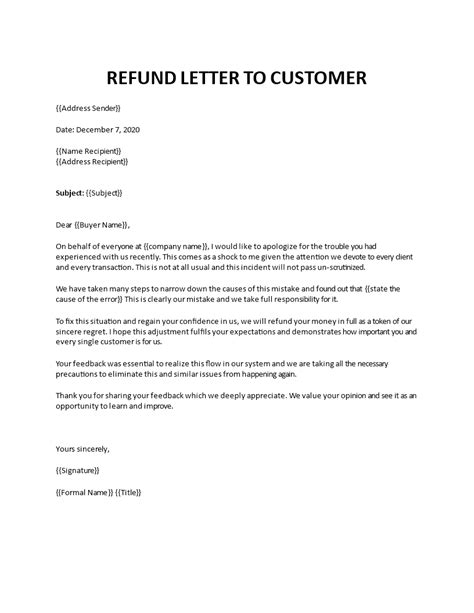 refund letter  customer
