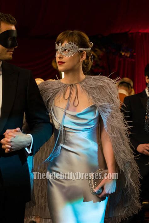 dakota johnson silver prom evening dress masque ball in movie fifty shades darker