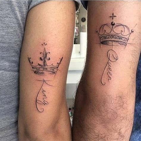 matching couple tattoos ideas his and hers king and queen tattoo