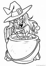 Coloring Pages Halloween Preparing Witch Stew Hat Her Color sketch template