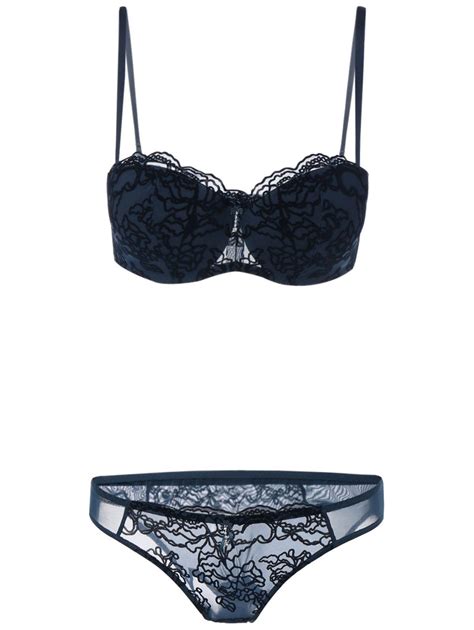 [15 off] see through lace embroidered bra set rosegal