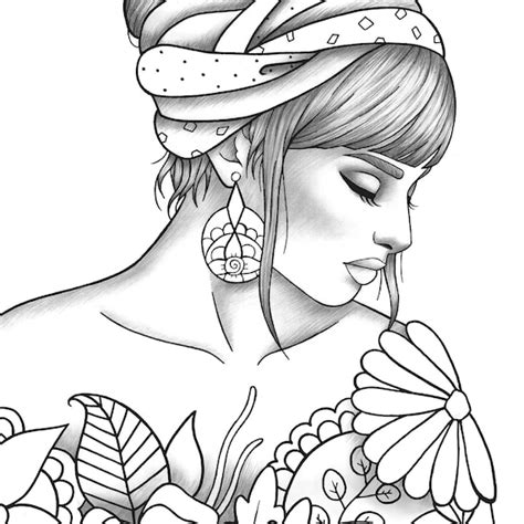 printable coloring page girl portrait  clothes colouring etsy